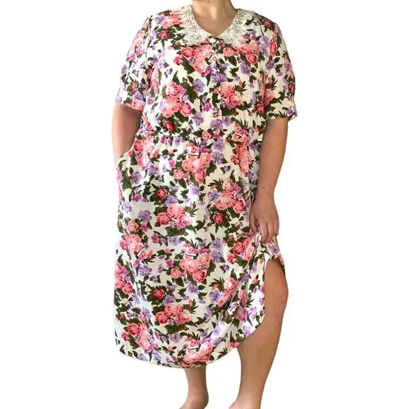 Vintage Garden Floral Midi Plus Size Spring Easter Tea Party Dress 3XL - Picture 3 of 6